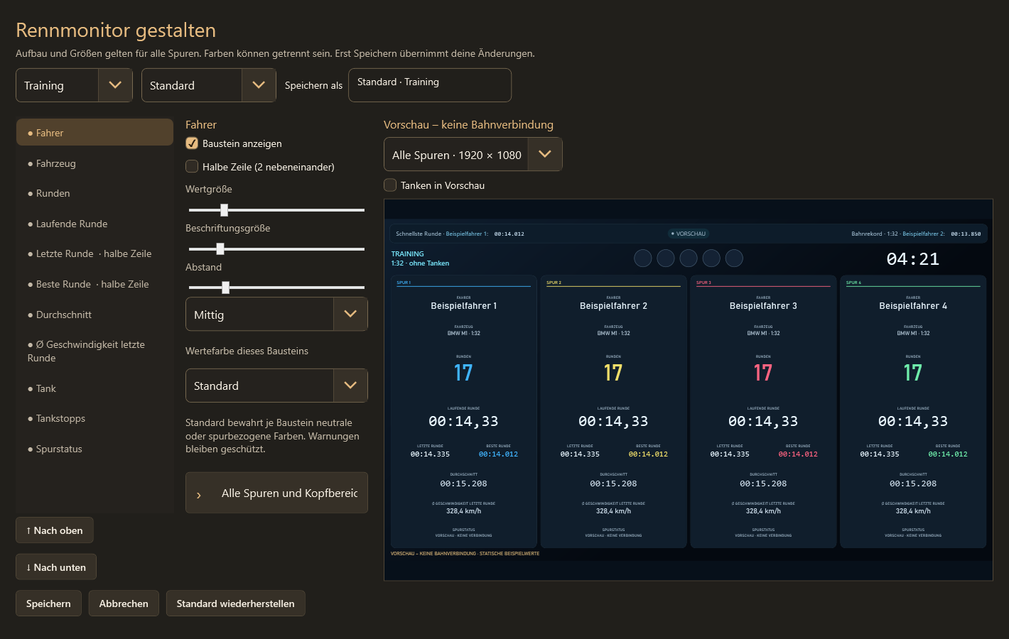 LR 1.2: Monitor-Designer mit vollständiger Monitorvorschau